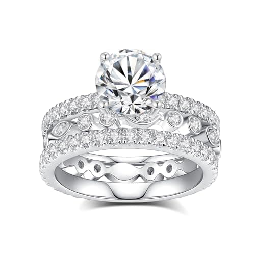 VAXOJEL Moissanite Bridal Ring Sets for Women Engagement Rings Women Moissanite Wedding Ring Set D Color VVS1 Round Cut