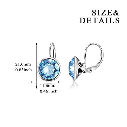 AOBOCO Sterling Silver Bella Earrings for Women, Hypoallergenic Pierced Leverback Cushion Cut Crystal Gifts