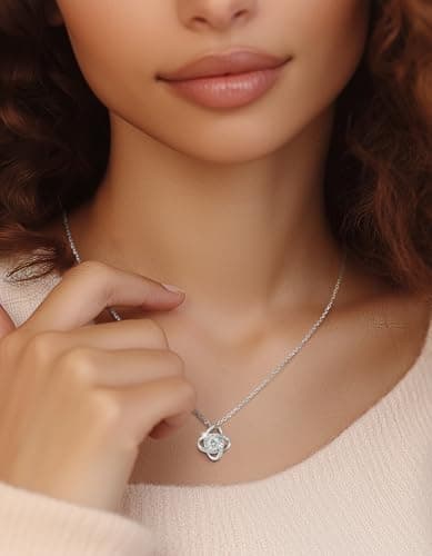 MomentWish Love Knot Necklace, 1 Carat Simulated Moissanite for Women, Mother's Day Gift 925 Sterling Silver Pendant Rec