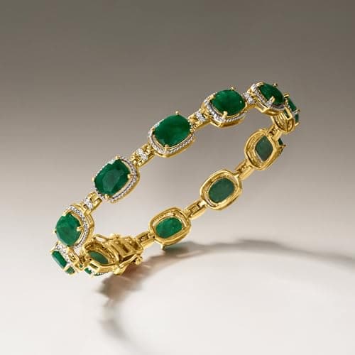 Ross-Simons 1|00 ct. t.w. Emerald and .21 ct. t.w. Diamond Bracelet for Women in 18kt Gold Over Sterling
| Ross-Simons
