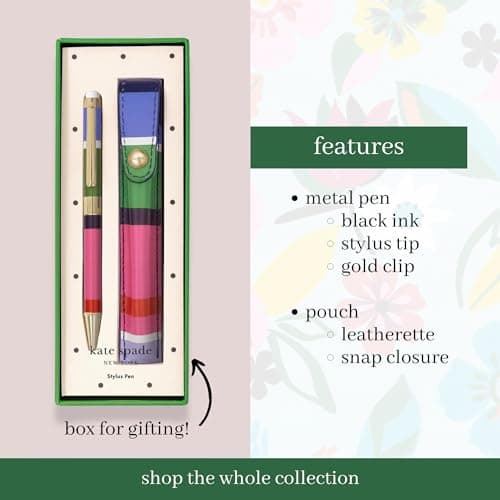 Kate Spade New York Stylus Pen for Touch Screens | Metal Ballpoint Pen with Black Ink and Storage Pouch | Women Tech Lov