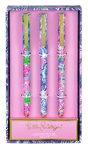 Lilly Pulitzer Colored Pen Set of 3 for Shade Seekers: Pink/Blue/Green Ink, Assorted Styles