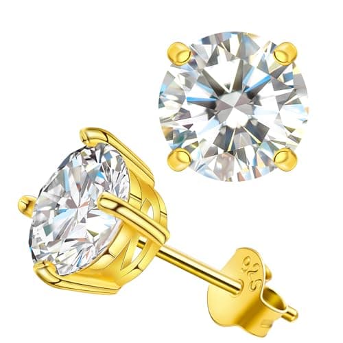 Saintda Moissanite Stud Earrings for Women Lab Created Diamond Solitaire Gold Vermeil Jewelry Gift