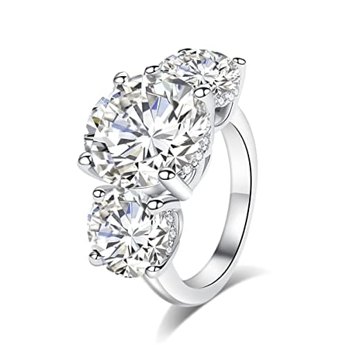 AnuClub Round Cut Moissanite Engagement Ring D Color VVS1 925 Sterling Silver for Women Engagement Anniversary