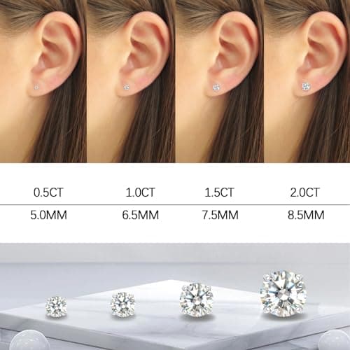 Saintda Moissanite Stud Earrings for Women Lab Created Diamond Solitaire Gold Vermeil Jewelry Gift
