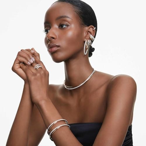 Swarovski Hyperbola Clear Round Cut Mixed Metal Bangle for Ladies as Gifts