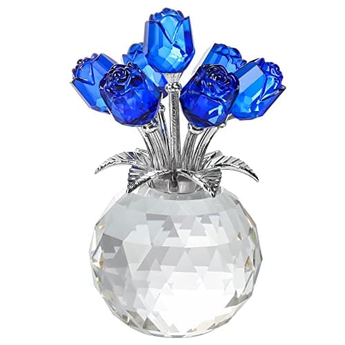 YWHL Handmade Crystal Purple Rose Flower Figurine with Round Vase, Romantic Gifts for Girlfriend and Wife, Home Decor fo