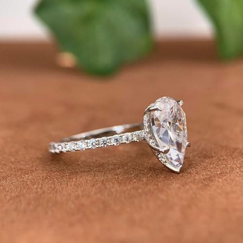 CGSRING 14K White Gold Engagement Ring for Her, Elegant Pear Cut Moissanite, Perfect for Daily Wear and Occasions, 14K