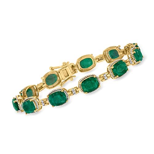 Ross-Simons 1|00 ct. t.w. Emerald and .21 ct. t.w. Diamond Bracelet for Women in 18kt Gold Over Sterling
| Ross-Simons