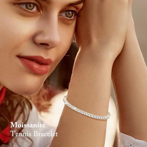 WOAINI Women's Moissanite Tennis Bracelet, 5.5 Carat with 925 Sterling Silver Gold Plating, 7" Length, VVSI Clarity, Bir