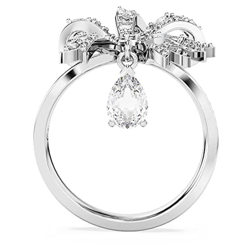 Swarovski Volta Cocktail Ring: Bow Design, Small Size, White Rhodium Finish