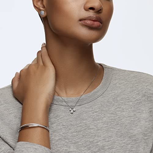 Swarovski Twist Rows Clear Crystal Bracelet - Rhodium & Rose Gold Tone, Women's Fashion Jewelry, 7.5cm