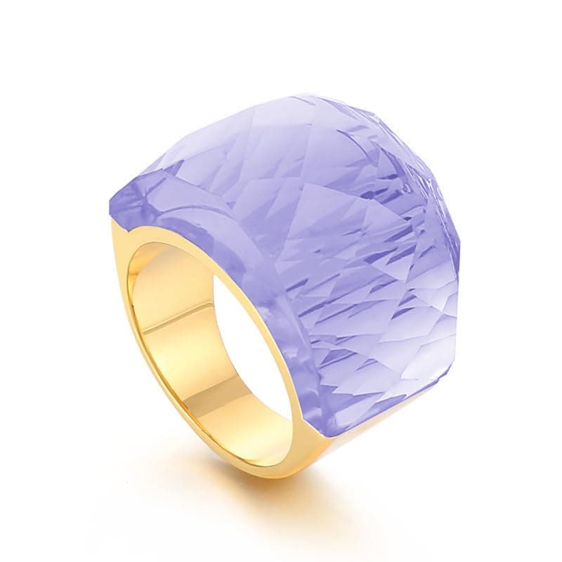 OIDIMS Crystal Glass Stainless Steel Band Ring Gold Plated Large Statement Cubic Zirconia Rings for Women's Birthday Coc