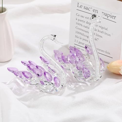 Ornamental Set of 2 Crystal Purple Swans Figurines for Anniversary Wedding Gifts Women Mom Couple Home Decor Gift Boxed