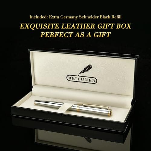 BEILUNER Luxury Rollerball Pen, Stunning Silver Chrome with 24K Gold Finish, Professional Gift Pen for Men & Women
| BE