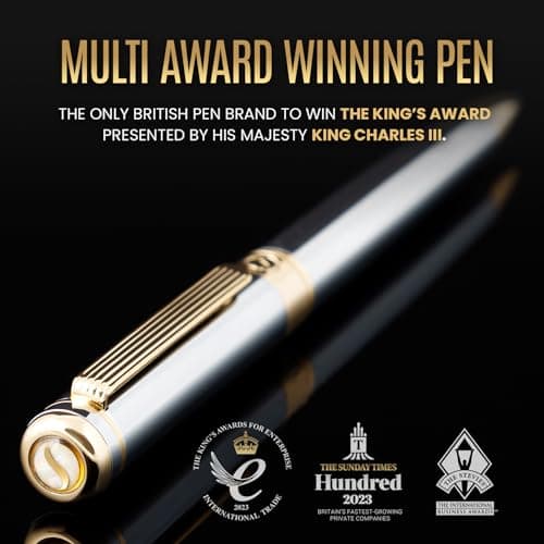 Silver Chrome Ballpoint Pen - Stunning Luxury Pen with 24K Gold Finish, Professional Gift Set for Men & Women, Office Ba