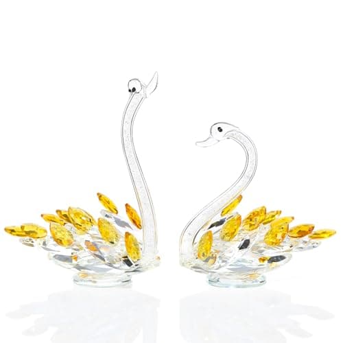 Ornamental Set of 2 Crystal Purple Swans Figurines for Anniversary Wedding Gifts Women Mom Couple Home Decor Gift Boxed