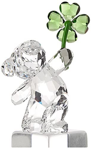 SWAROVSKI Clear Lucky Charm Figurine for Girls and Women, Kris Bears Collection with Green Four-Leaf Clover Accented Cle