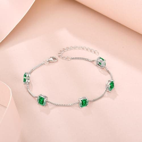 Inpasne Birthstone Bracelet for Women 925 Sterling Silver Dainty Princess Cut Link Jewelry Gifts for Her  
Inpasne Birth