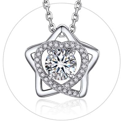 MomentWish Heart Necklace for Women, 1 Carat Simulated Moissanite for Her 925 Sterling Silver Halo Pendant-Heart Recycle