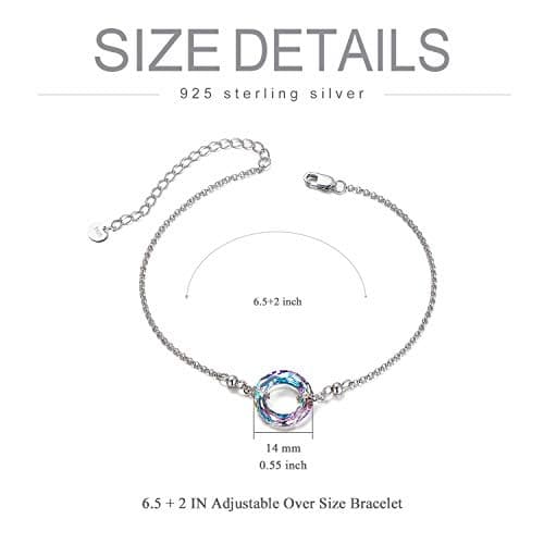 AOBOCO S925 Sterling Silver Crystal Bracelet for Women, Sparkling Circle-round Crystal Gifts for Women