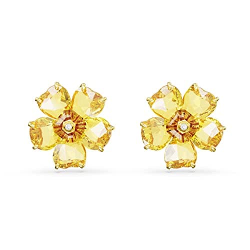 Swarovski Florere Pink and Yellow Crystals Necklace and Earrings Gold Tone