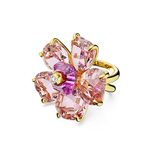 Swarovski Florere Cocktail Ring for Women at Formal Events with Pink Crystals and Gold-Tone Double Band, 12mm Diameter,