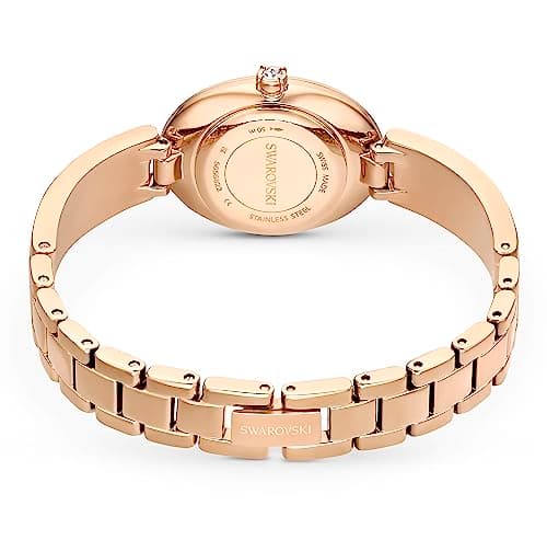 Swarovski Crystal Rock Oval Watch for Women, Rose Gold-Tone Metal Bracelet, Blue Dial, Swiss Made, 36mm Diameter