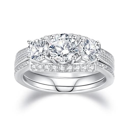 VAXOJEL Moissanite Bridal Ring Sets for Women Engagement Rings Women Moissanite Wedding Ring Set D Color VVS1 Round Cut