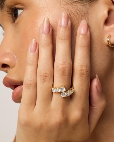 PAVOI 14K Gold Plated Cubic Zirconia Crossover Chunky Eternity Ring for Women | Elegant Open Twist Stackable Bands | Sta