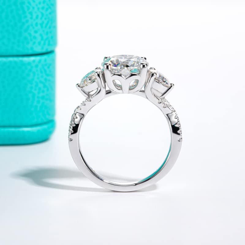 AnuClub Round Cut Moissanite Engagement Ring D Color VVS1 925 Sterling Silver for Women Engagement Anniversary