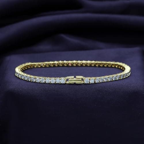 SAVEARTH DIAMONDS Gold Plated Moissanite Bracelet for Women | Stackable Round Moissanite Cuff Bracelets (5.10 Cttw To 5.