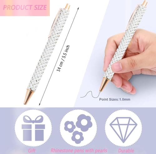 White Pearl Rhinestone Metal Ballpoint Pens for Women Girls Office School Supplies