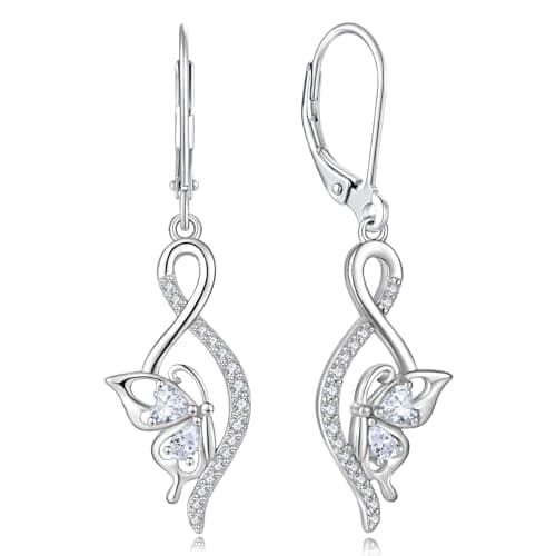 YIFSIY Butterfly Earrings 925 Sterling Silver Leverback Infinity Dangle Jewelry for Women Gifts for Her Party Occasions