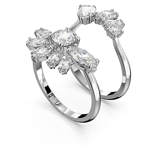 Swarovski Gema Crystal Cocktail Ring Pair Jewelry Collection for Women Rhodium Tone Finish Trendy Crystal Jewelry