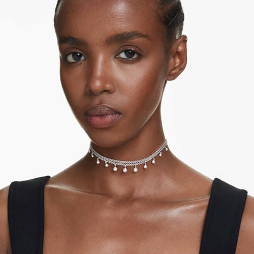 Swarovski Ariana Grande Crystal and Pearl Choker Necklace for Women - Fashion Jewelry Rhodium Finish - CAPSULE COLLECTIO