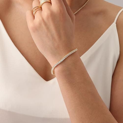 SAVEARTH DIAMONDS Gold Plated Moissanite Bracelet for Women | Stackable Round Moissanite Cuff Bracelets (5.10 Cttw To 5.