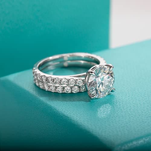 AnuClub 3CT Moissanite Engagement Ring D Color VVS1 Round Cut 925 Sterling Silver Ring Set for Women