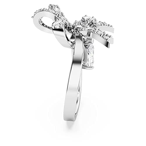 Swarovski Volta Cocktail Ring: Bow Design, Small Size, White Rhodium Finish
