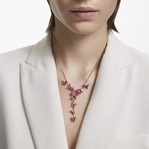 Swarovski Lilia Butterfly Pink Crystal Necklace, Earrings, and Bracelet for Women, Rose Gold Tone Finish, 18K Crystal Pe