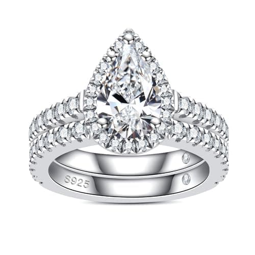 AnuClub 3CT Moissanite Engagement Ring D Color VVS1 Round Cut 925 Sterling Silver Ring Set for Women