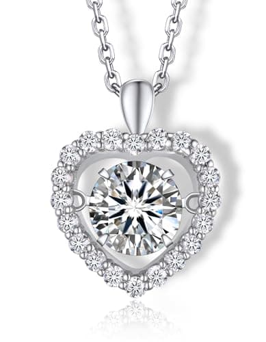 MomentWish Heart Necklace for Women, Sparkling Gift for Her 925 Sterling Silver Dance Necklace for Anniversary Christmas