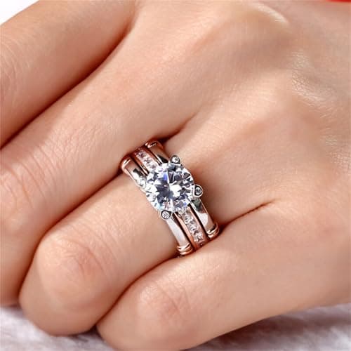 Jeulia Diamond Band Rings for Women CZ Sterling Silver Interchangeable Ring Sets Engagement Wedding Anniversary Promise