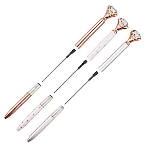 Premium Ballpoint Pens Large Crystal Diamond Pen Bling Metal Office and School Silver/White Rose Polka Dot/Rose Gold 3 P