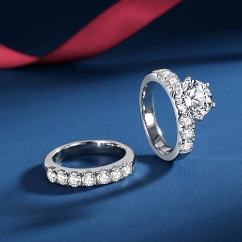VAXOJEL Moissanite Bridal Ring Sets for Women Engagement Rings Women Moissanite Wedding Ring Set D Color VVS1 Round Cut