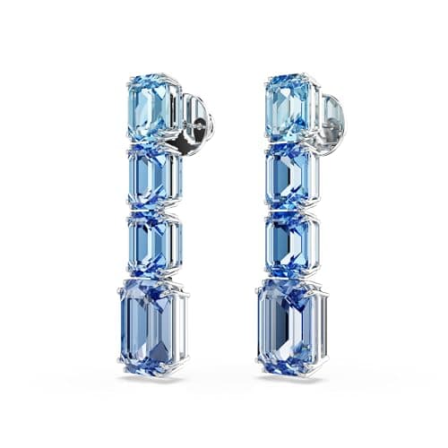 Swarovski Millenia Drop Earrings: Octagon Cut, Color Gradient Blue, Rhodium Finished for Fashion Jewelry Lovers