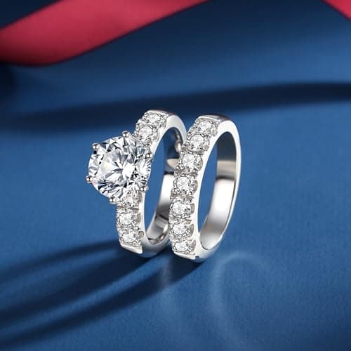 VAXOJEL Moissanite Bridal Ring Sets for Women Engagement Rings Women Moissanite Wedding Ring Set D Color VVS1 Round Cut
