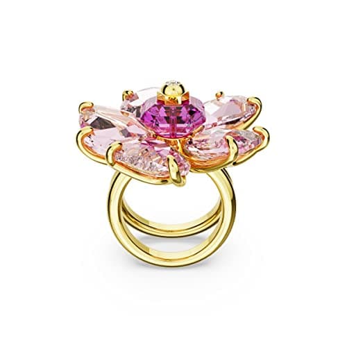 Swarovski Florere Cocktail Ring for Women at Formal Events with Pink Crystals and Gold-Tone Double Band, 12mm Diameter,