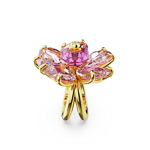 Swarovski Florere Cocktail Ring for Women at Formal Events with Pink Crystals and Gold-Tone Double Band, 12mm Diameter,