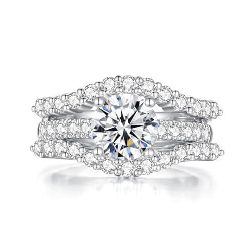 VAXOJEL Moissanite Bridal Ring Sets for Women Engagement Rings Women Moissanite Wedding Ring Set D Color VVS1 Round Cut